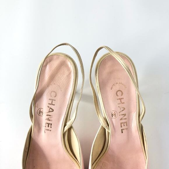 Vintage Chanel Pastel Pink Cap Toe Slingback Kitten Heel Pointed Toe Pumps 36 - Picture 4 of 11